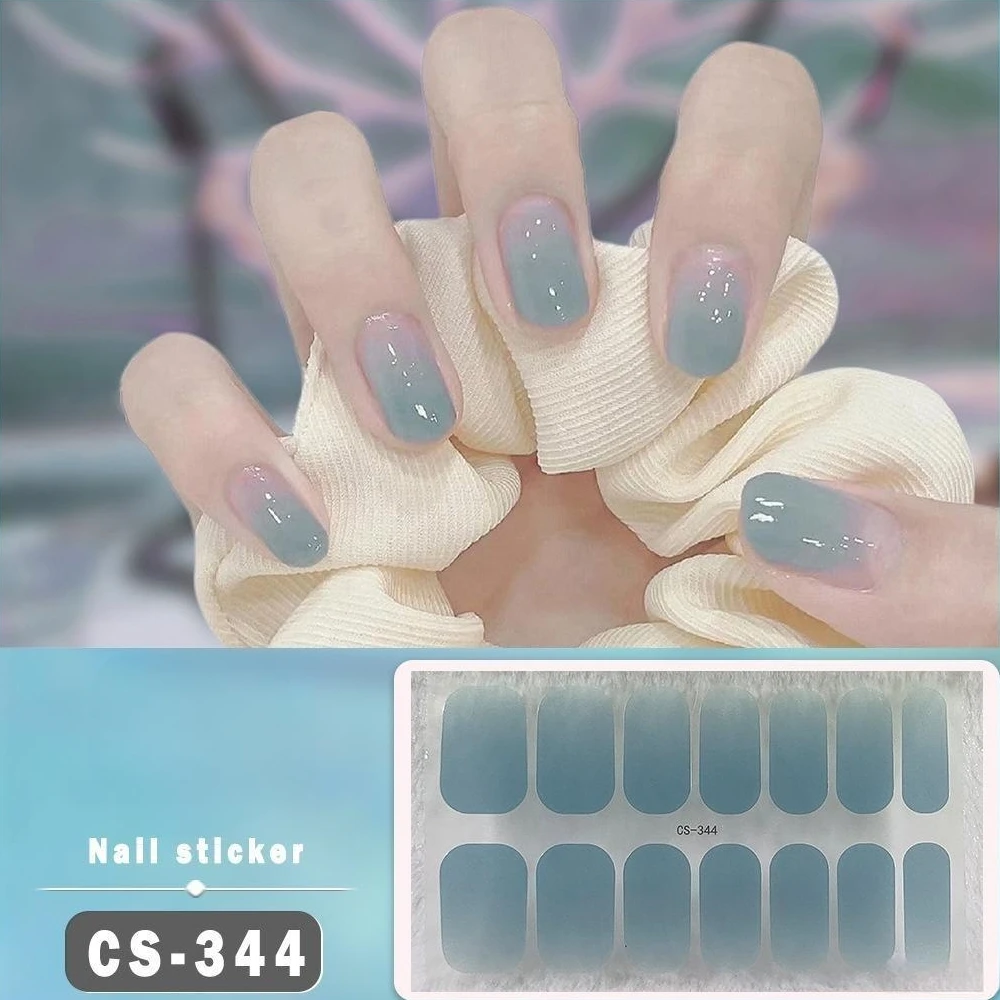 14Tips Nude Semi-Cured Gel Nail Stickers - Aurora Design, Waterproof, Long Lasting, Full Cover, UV Lamp Required