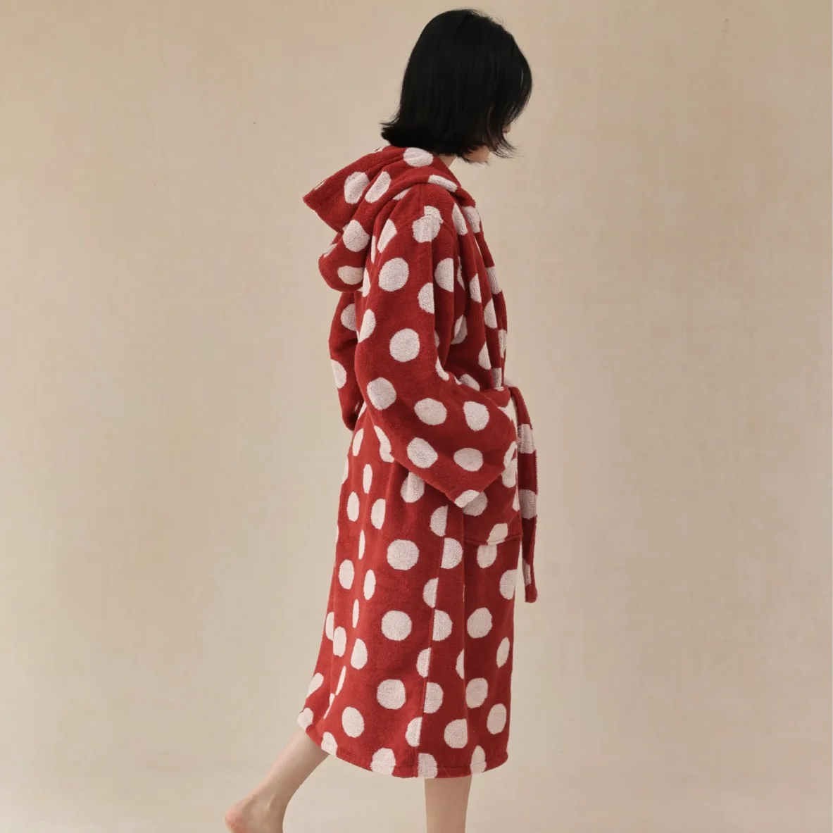 Parent child polka dot style bathrobe, long staple cotton hooded children's and adult hotel home bathrobe