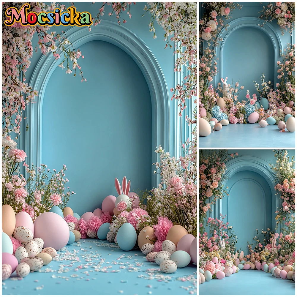 

Mocsicka Easter Photography Backdrop Spring Flowers Egg Blue Shooting Wallpaper Decors Birthday Party Portrait Photo Backgrounds