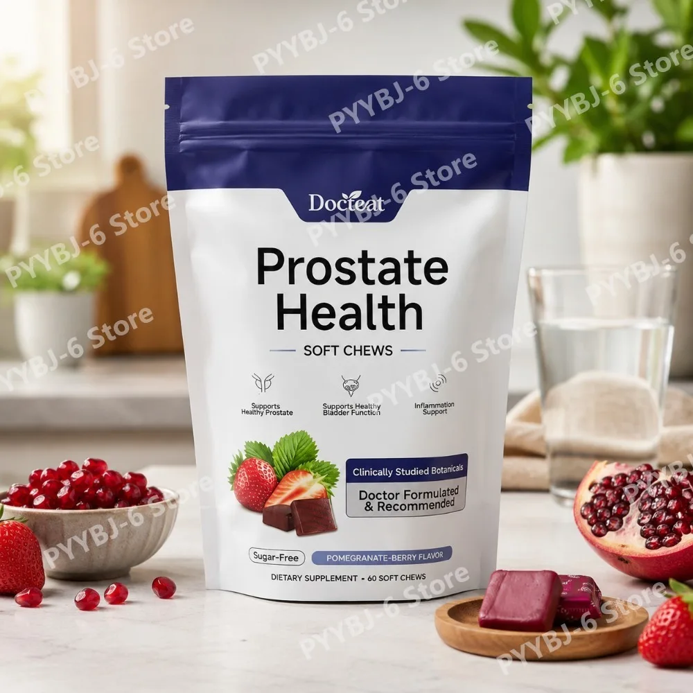 

Docteat Prostate Health Soft Chews 60 Count Sugar-Free Pomegranate-Berry Flavor Daily Support with Reishi Extract Zinc Vitamin C