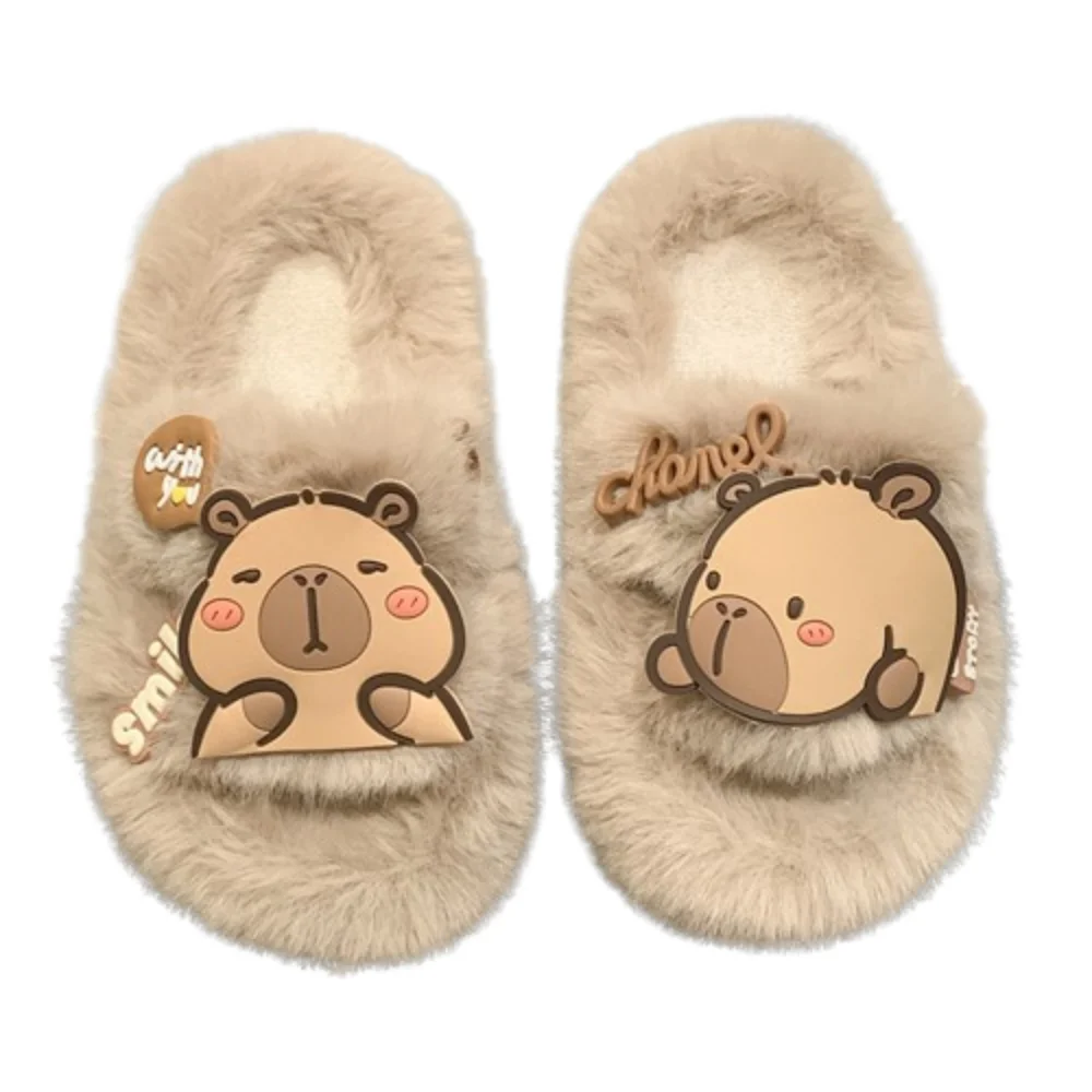 

Creative Children Warm Capybara Slippers Kawaii Animal Capibara Plush Slippers Rubber sole Long Plush Winter Home Shoes