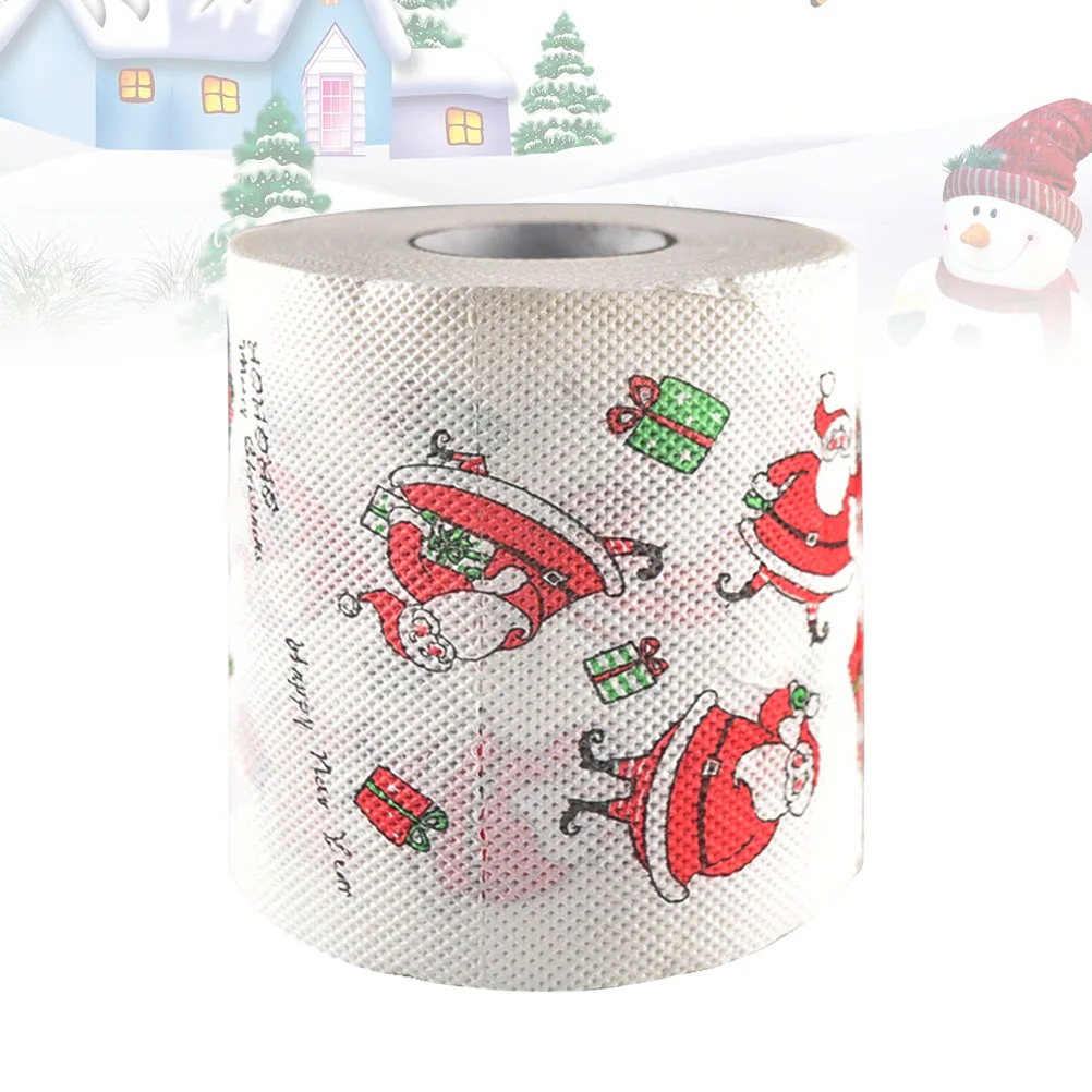 Creative Toilet Paper Roll Christmas Santa Printing Roll Paper Colored Printed Christmas Bath Tissue