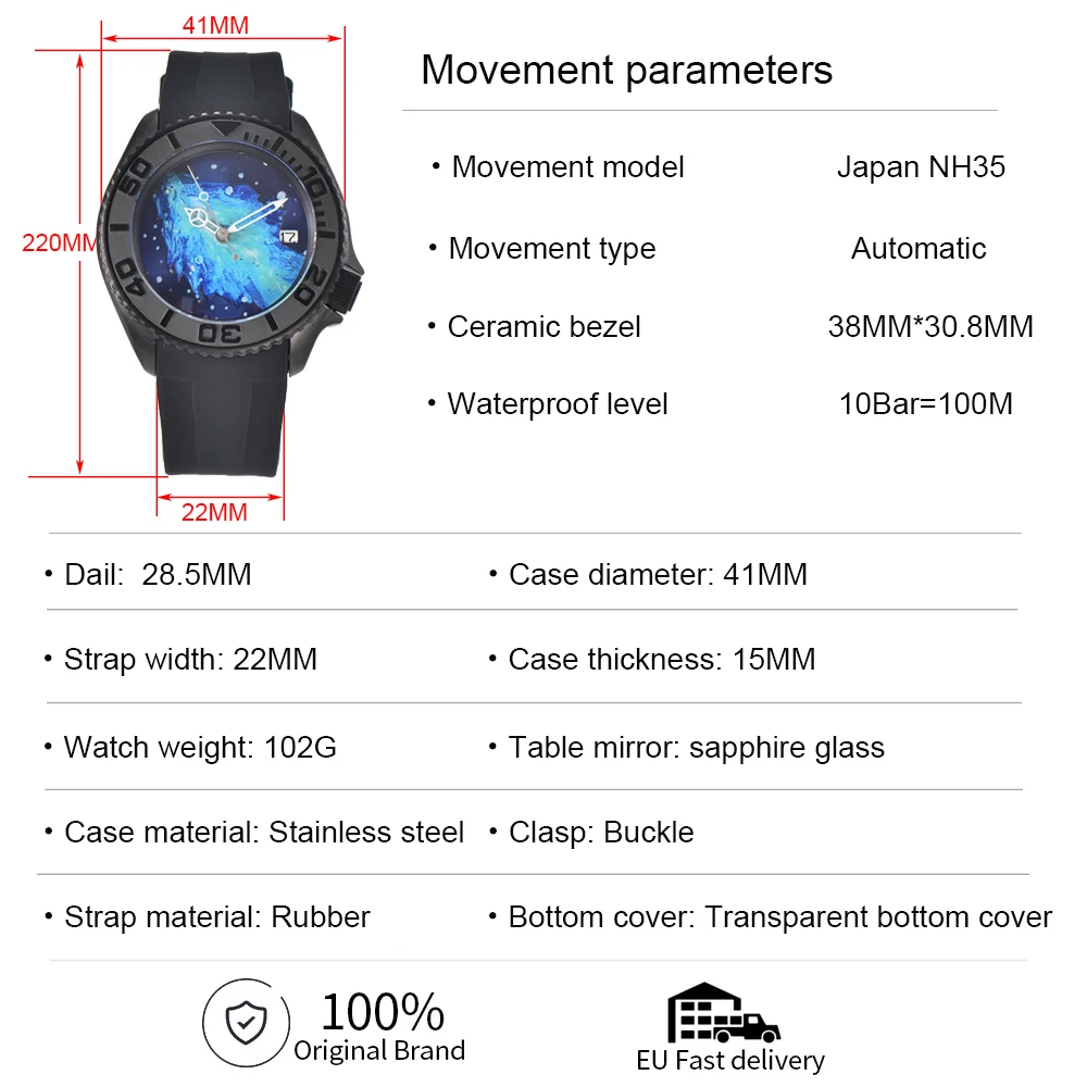 Oumashi 41mm Men's Watch 007 Watch New Men's Luxury Automatic NH35 Watch Movement Stainless Steel Waterproof Watch For Men