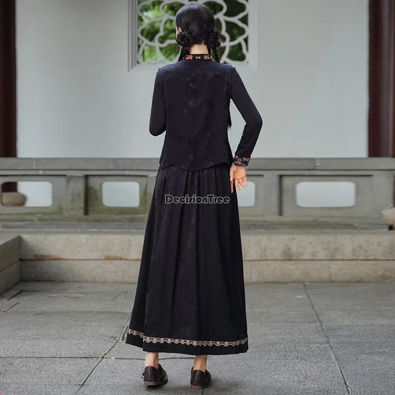 Jupe hanfu améliorée pour femmes, style national, ample, grande balançoire, rétro a-line, haute audiskirt t001, aviation chinoise, nouveau, 2024