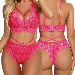 Hot Perspective Sexy Lingerie Women Lace Bra Cross Belt Brief Sets Sexy Underwear Set Erotic Lingerie Sleepwear For Woman 2022