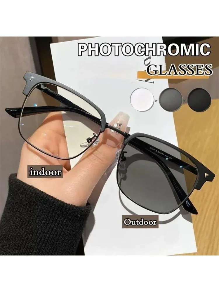 Lunettes photochromiques Anti-Radiation, grand cadre carré en métal, rétro, mode coréenne, simples et élégantes, pour femmes et hommes