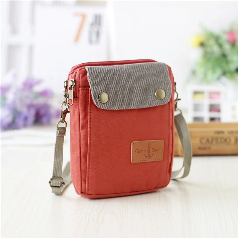 2024 Casual Canvas Mobile Phone Bags for Women Double Zipper Shoulder Bag Female Girls Trend Handbag Purse Mini Crossbody Bolsas