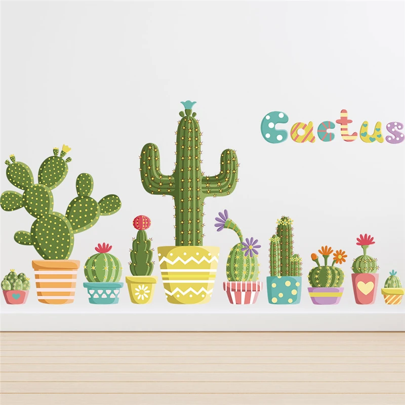 

Colourful Cactus Flower Wall Stickers For Shop Office Home Baseboard Decoration Diy Plants Mural Art Pvc Decals Pastoral Posters