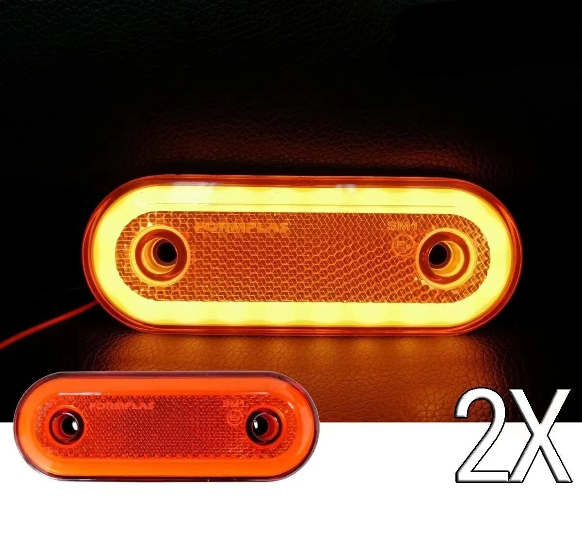 

2pcs Orange Amber Side 20 LED Marker Lights Oval X2 12V 24V Neon Trailer Truck Lorry