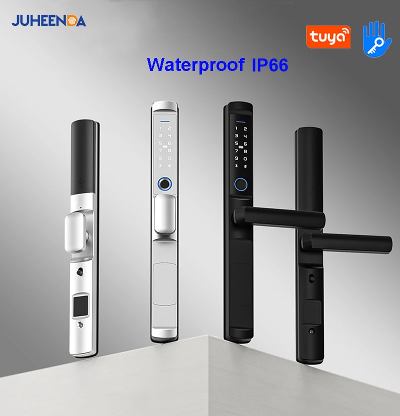 Double Waterproof IP66 Tuya Wifi Fingerprint Aluminum Door Lock TTlock APP Card Code Outdoor Electronic Smart Sliding Door Lock