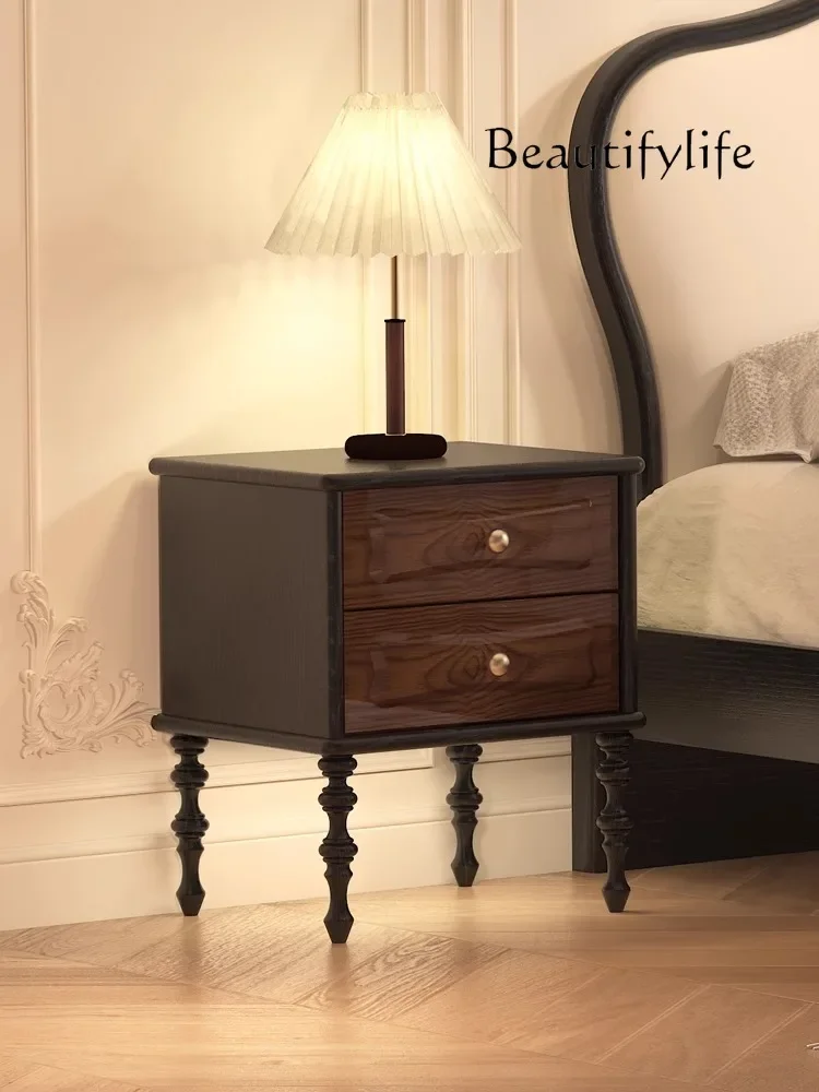 American medieval solid wood bedside table bedroom against the wall Roman column chest of drawers