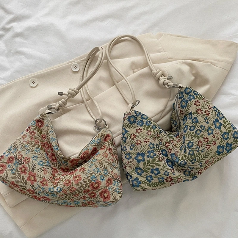 Underarm Armpit Bag with Adjusted Strap Crossbody Bag for Women Fashion Vintage Ethnic Flower Shoulder Handbag Purse