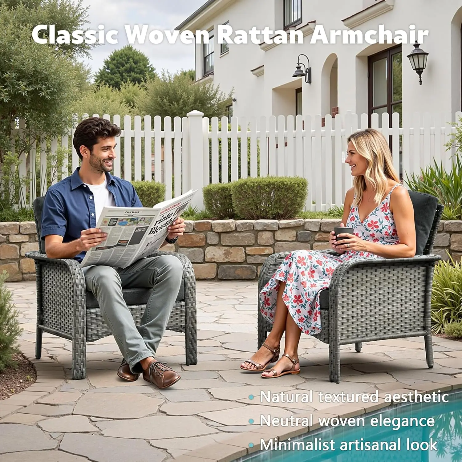 

4-Piece Wicker Patio Furniture Set, All-Weather Rattan Conversation Bistro Chair and Table Set for Backyard, Balcony an