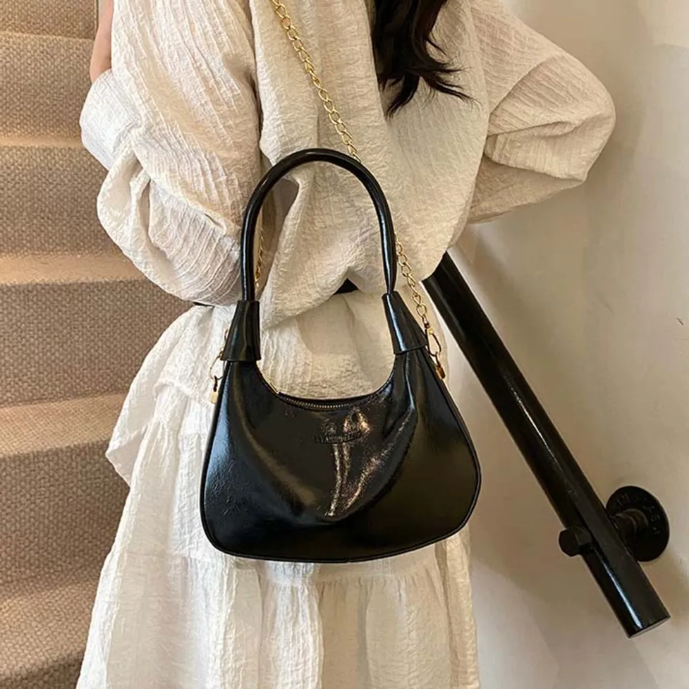 

Storage Bag Elegant PU Hobo Bag Solid Color Anti-Splash Water French Underarm Bag Silver Large Capacity Texture Handbag Work