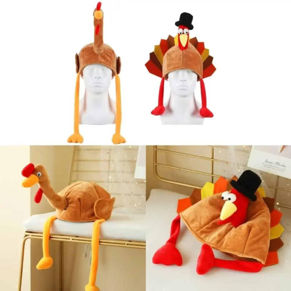 

Cute Thanksgiving Turkey Hats Creative Comfortable Plush Turkey Caps Funny Unisex Roleplaying Photo Cap