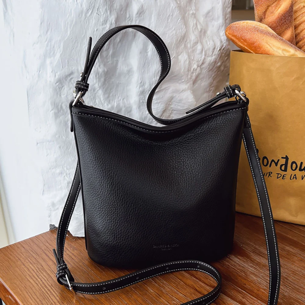 High Grade Texture Crossbody Bag for Women Korean Style Solid Color Zipper Versatile Bucket Bags Commute All-Match Shoulder Pack