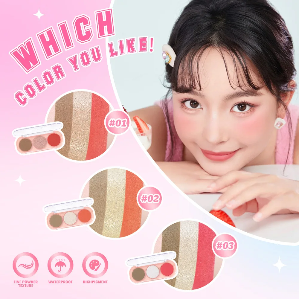 3 Colors Face Blush Combination Plate Powder Palette Cosmetic General Natural Brightening Gorgeous Color Rouge Makeup Cosmetic