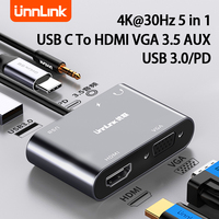 Unnlink 5 in 1 USB C to HDMI Adapter type c to 4K HDMI VGA 1080P USB 3.0 PD 100W 3.5MM audio Multiport Adapter for iPhone 15 16