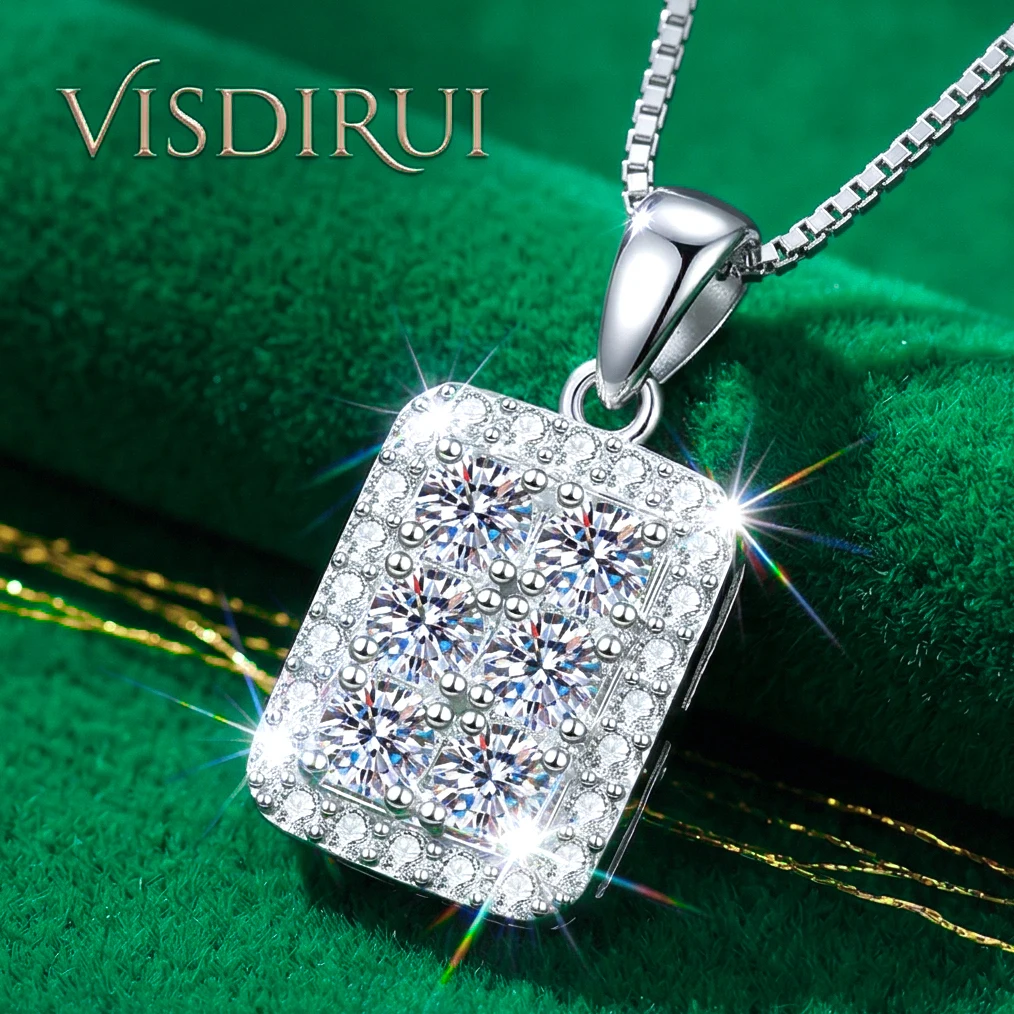 VISDIRUI 0.36ctw Multi Stone Moissanite Pendant Necklace S925 Silver D Color VVS1 Box Chain 45cm Fine Jewelry Party Gift Women