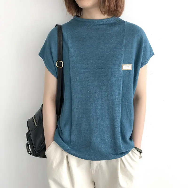 

Summer Linen Loose Thin All-Match Ice Silk Sweater Bat-Sleeve Short Sleeve T-Shirt Women's Cotton Linen Top Casual Jumper h1621