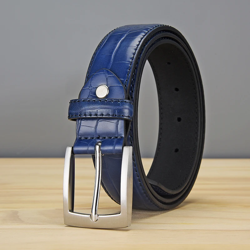 Men's Alligator Pattern Belt - Alloy Buckle, , Square Button, Fashionable Adjustable Dress Belt