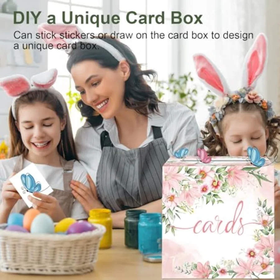 صندوق بطاقات مزين بالزهور الوردية بألوان مائية حامل صندوق بطاقات الزفاف صندوق استقبال لبطاقات الهدايا لحفلات التخرج وحفلات الزفاف أو استحمام الطفل Ra