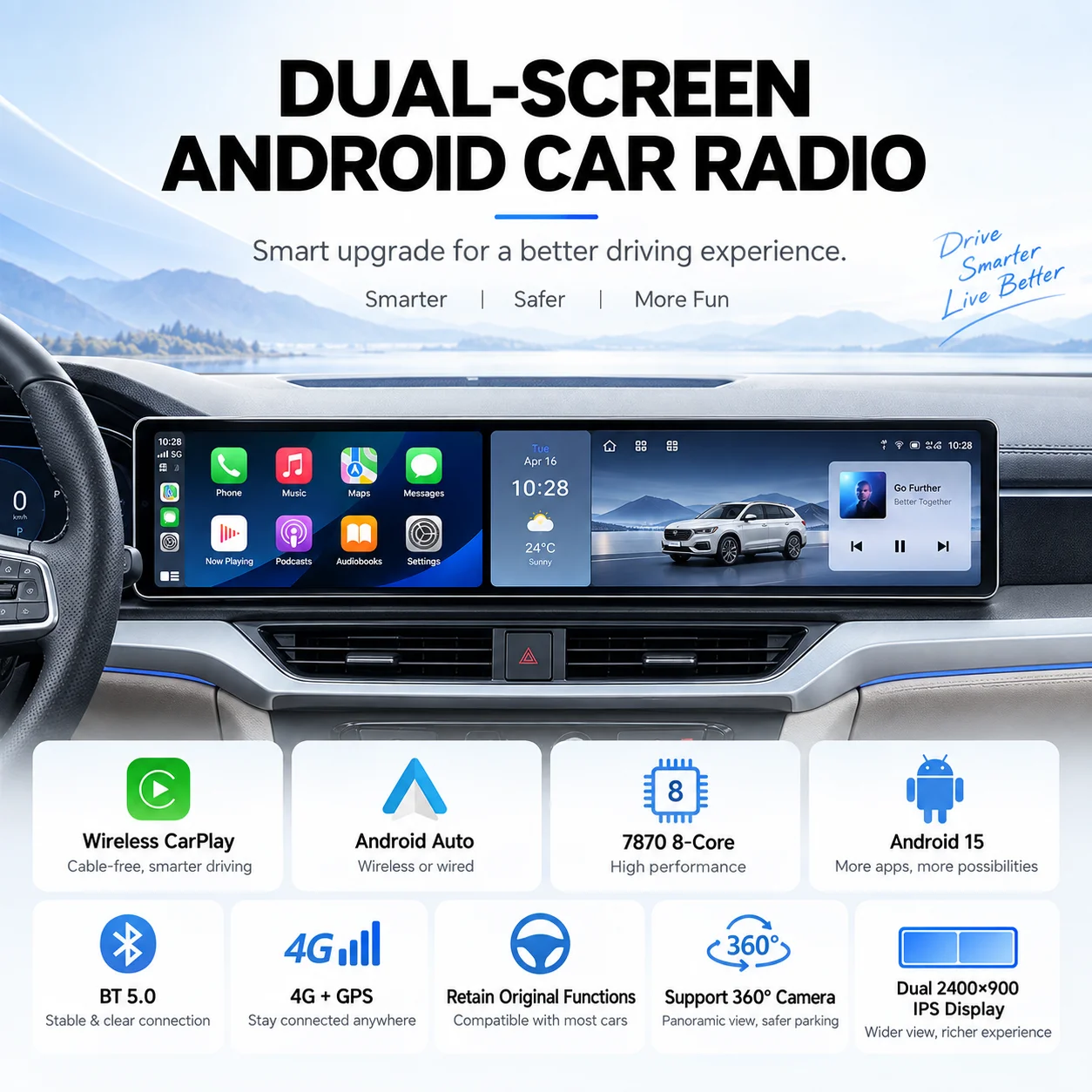 Lizpofly Dual 12.3 Inch Triple Screen Car Radio For Honda Fit 2013-2015 CarPlay Android Auto GPS Navigation BT5.0 DSP