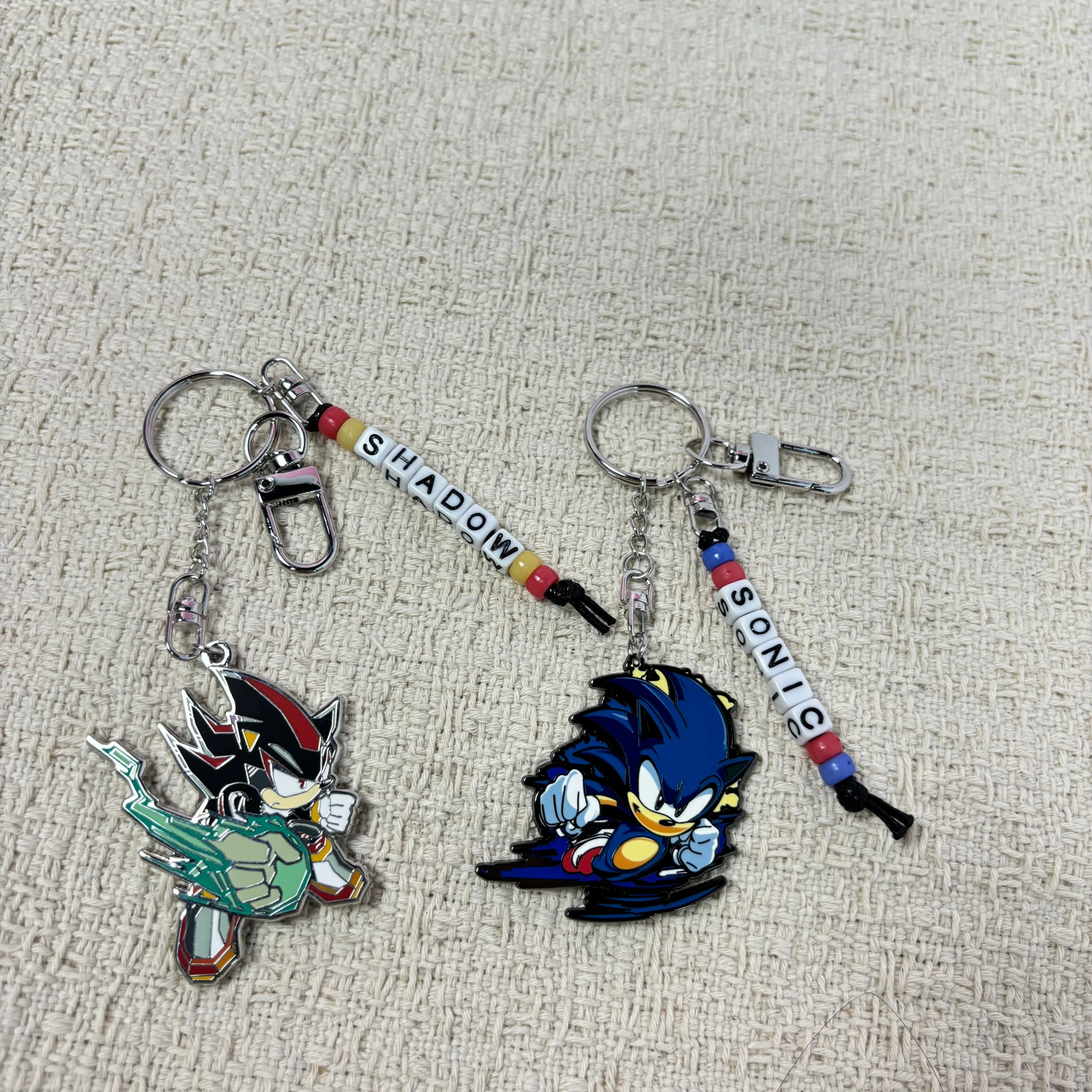 Sonic Metal Bag Charm, Letter Bead Cartoon Pendant Keychain, Cute Backpack Decor Ornament Fashion Bag Accessory