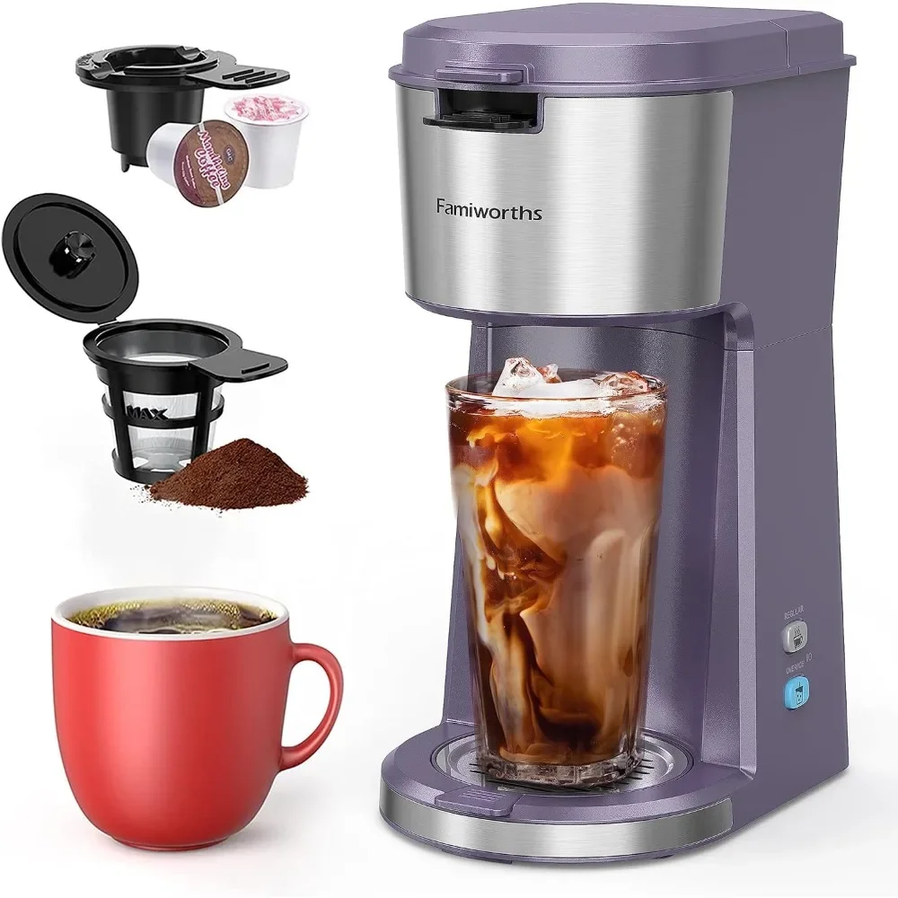 

Famiworths Iced Coffee Maker, Hot,Cold Coffee Maker Single Serve for K Cup and Ground,Descaling Reminder,Self Cleaning