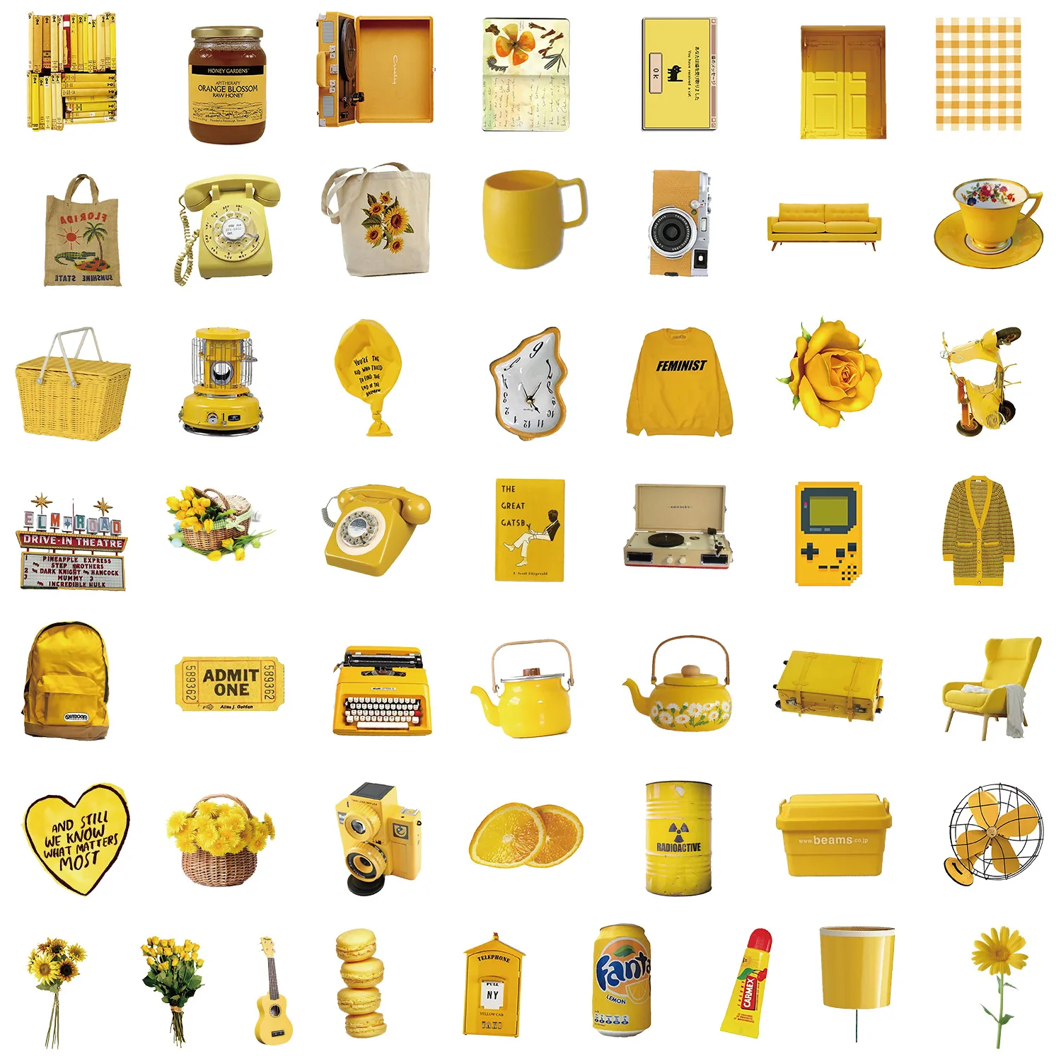 50 pezzi carino Ins stile giallo adesivo cartone animato telefono fai da te laptop bagagli skateboard graffiti decalcomanie divertimento per giocattoli per bambini regali