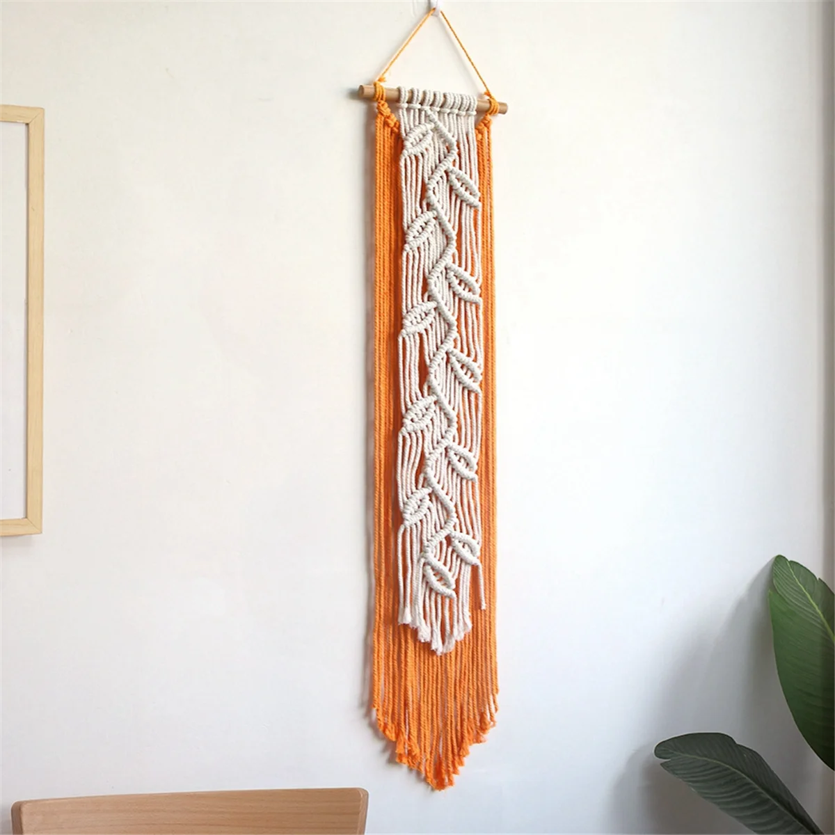 N38R_Nordic Leaf Woven Macrame Tapestry Hanging Boho Tassel Wall Hanging A