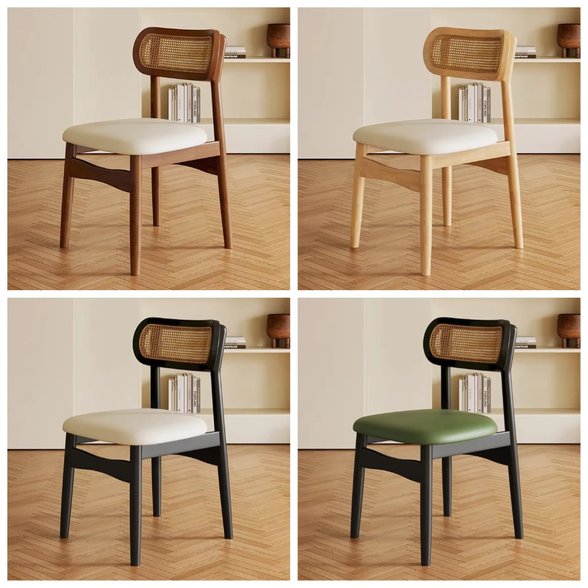 For Wooden Dining Chair with Rattan Backrest, Leisure Armchair for Restaurant & Cafe, Solid Wood Frame