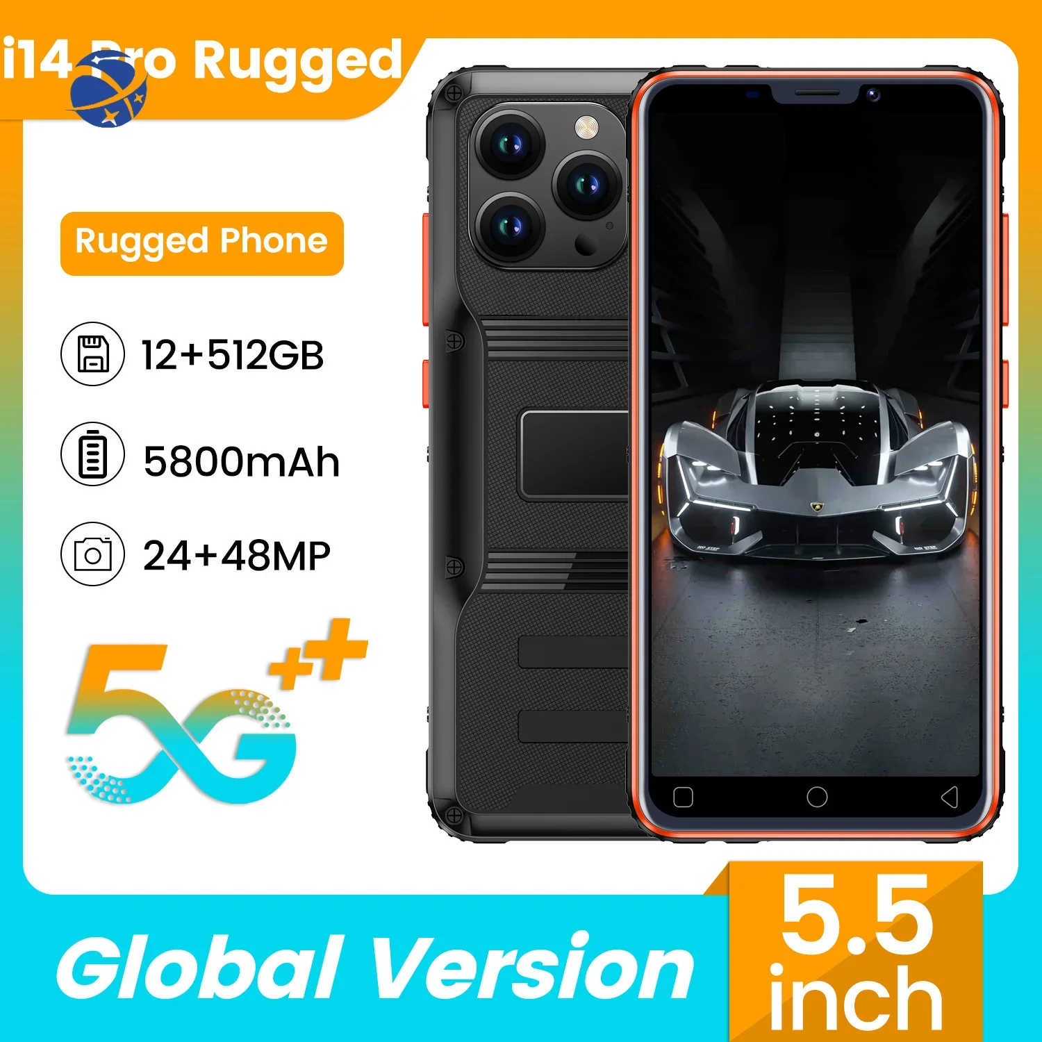 Yun Yi Dropshipping Outdoor Mobile Phones Unlocked I14Pro Rugged 5.5 Inch HD Screen 5G OEM/ODM Android 10.0 Smartphones