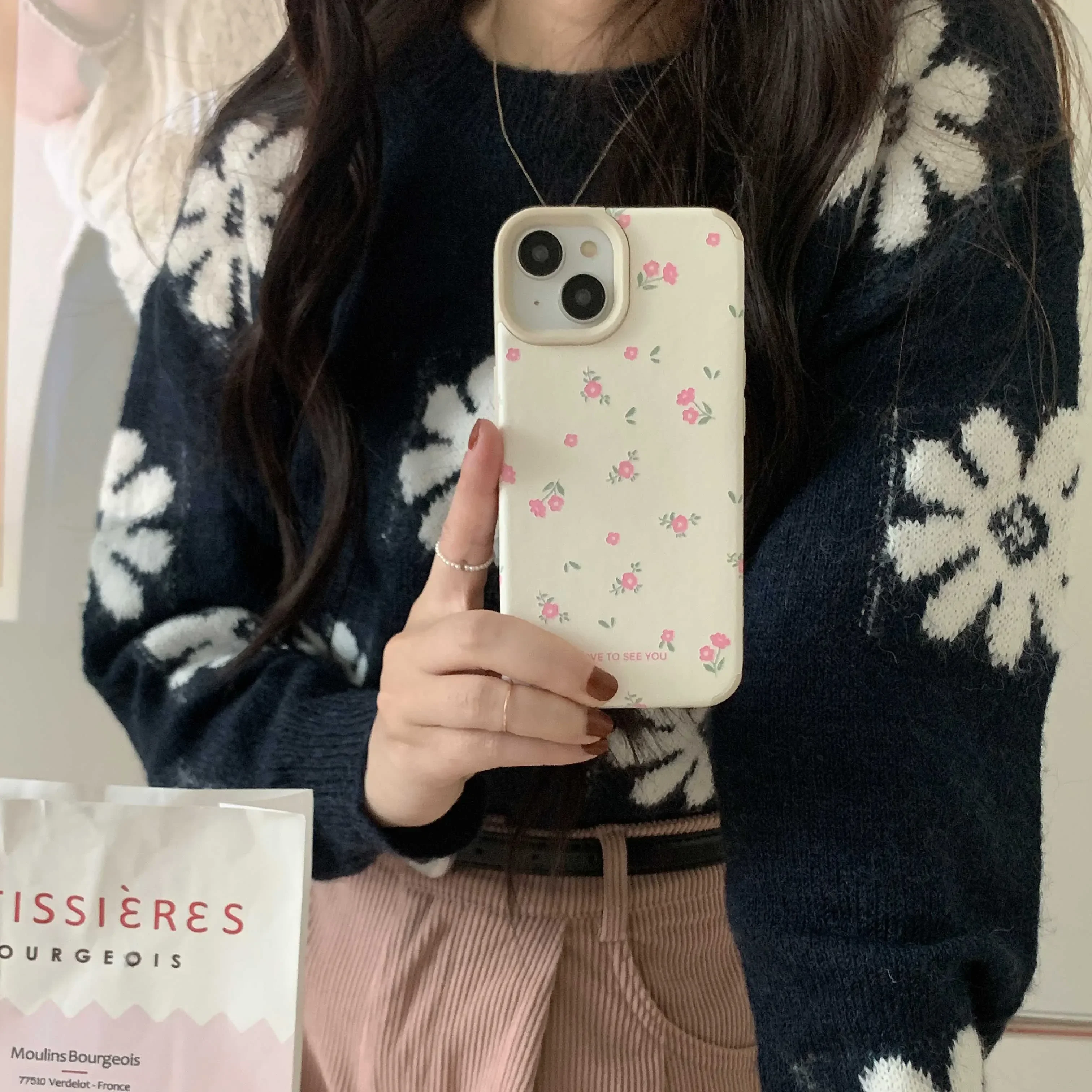 INS Korea Little Flower Soft Leather Phone Case For Iphone 14Pro 15ProMax 11 12 13 14 15 Pro Max 13Pro Cover Fundas