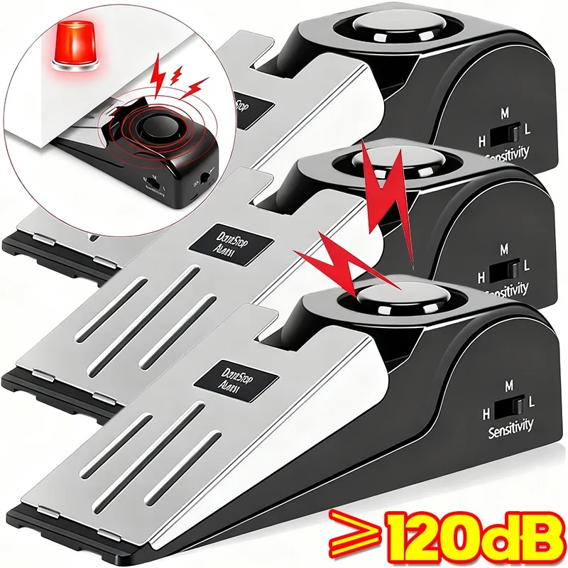 Door Stop Alarm Sturdy Stainless Steel Security Device 120dB Alert Door Protector Adjustable Sensitivity Home Travel Alarm Tool