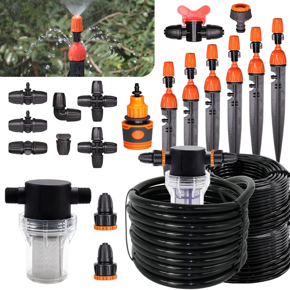 

MUCIAKIE 15M 80Mesh Filtered Water Irrigation Set 8-Hole Drip Irrigation 2IN1 Sprinkler Automatic Watering Smart Garden Watering