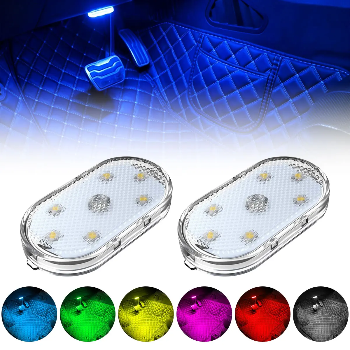 1PC Car LED Interior Light Touch Sensor Mini 6SMD LED Reading Lamp Wireless Car Roof USB Charging Atmosphere Decorations Lamp