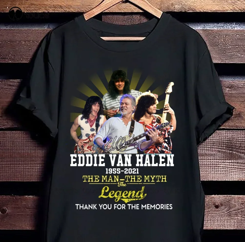 Top Eddie Van Halen 1955-2021 Thank You For The Memories Guitar T-Shirt Skeleton Customized Shirt Aldult Teen Fashion Funny New