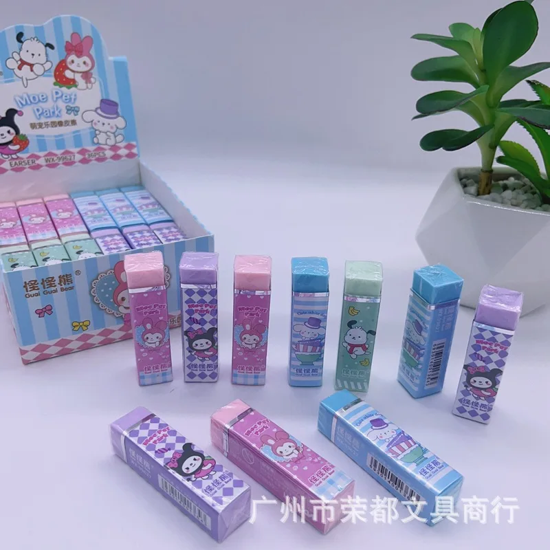 36pcs Sanrio Office Stationery Anime Kuromi Melody Cinnamoroll Pencil Eraser Cute Creative Mini Pencil Eraser For Student Prizes