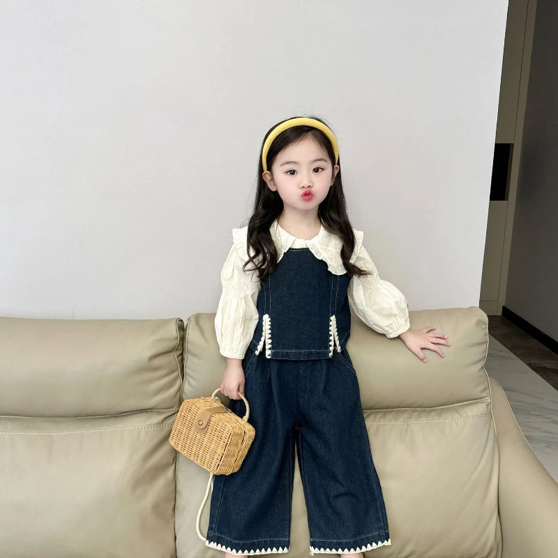 Shirt Jeans Suit Girl 2024 Autumn New Fashionable Set Lapel Little Comfortable Korean Style Tide Clothing