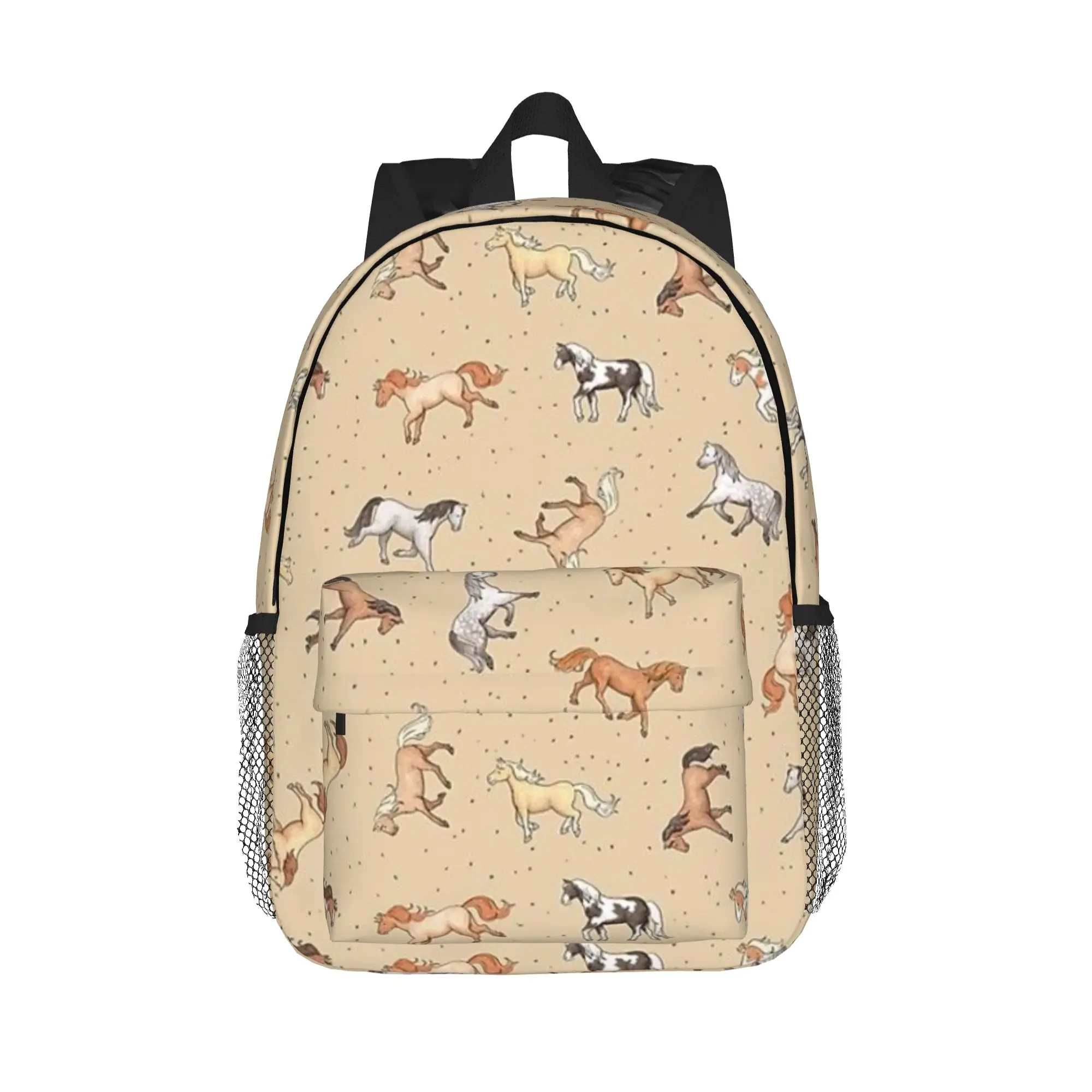 Scattered Horses spotty on taupe pattern Backpack Hot Sale Daypack Boys Girls BookBag Shoulder Bags for Men Women School Bag