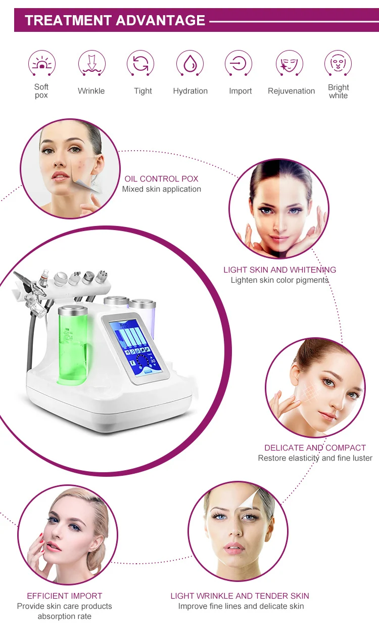 6in1 H202 Hydra Small Bubble Machine Bio Cold Hammer Hydro Dermabrasion Spa Peeling Cleansing Beauty Face Massage Devices