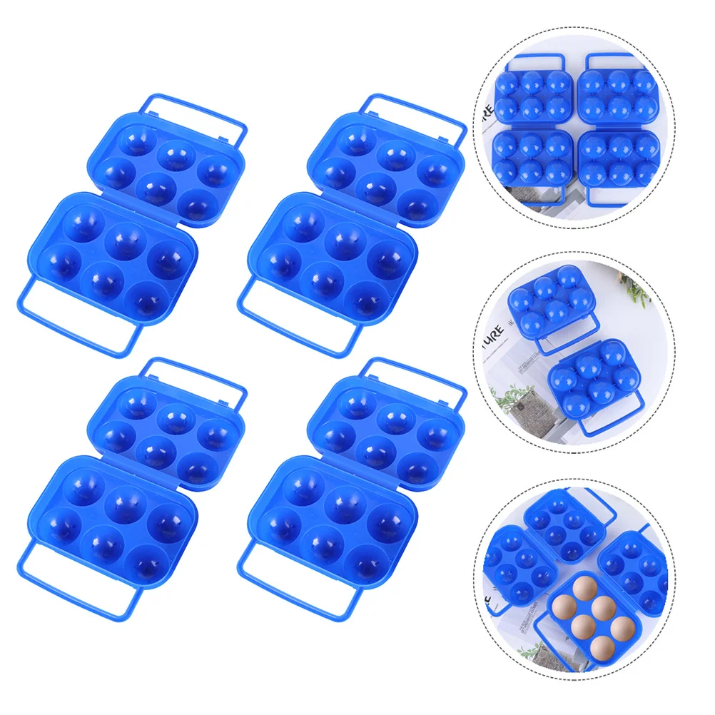 

4pcs Egg Storage Boxes 6 Grids Blue Portable Food Grade Material Sealing Dustproof For Camping Picnic Travel Egg Holder