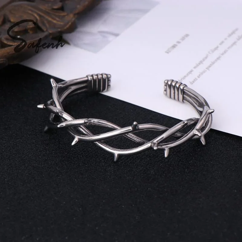 Gothic Thorn Cuff Bracelet For Unisex Punk Barbed Wire Bangle Stainless Steel Twisted Jewelry Gift