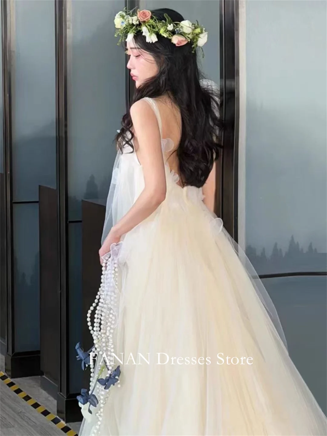 FANAN Korea One Shoulder Ruffles Wedding Dresses 웨딩드레스  Travel Photography Classic Custom Made Tulle Bride Gowns Plus Size