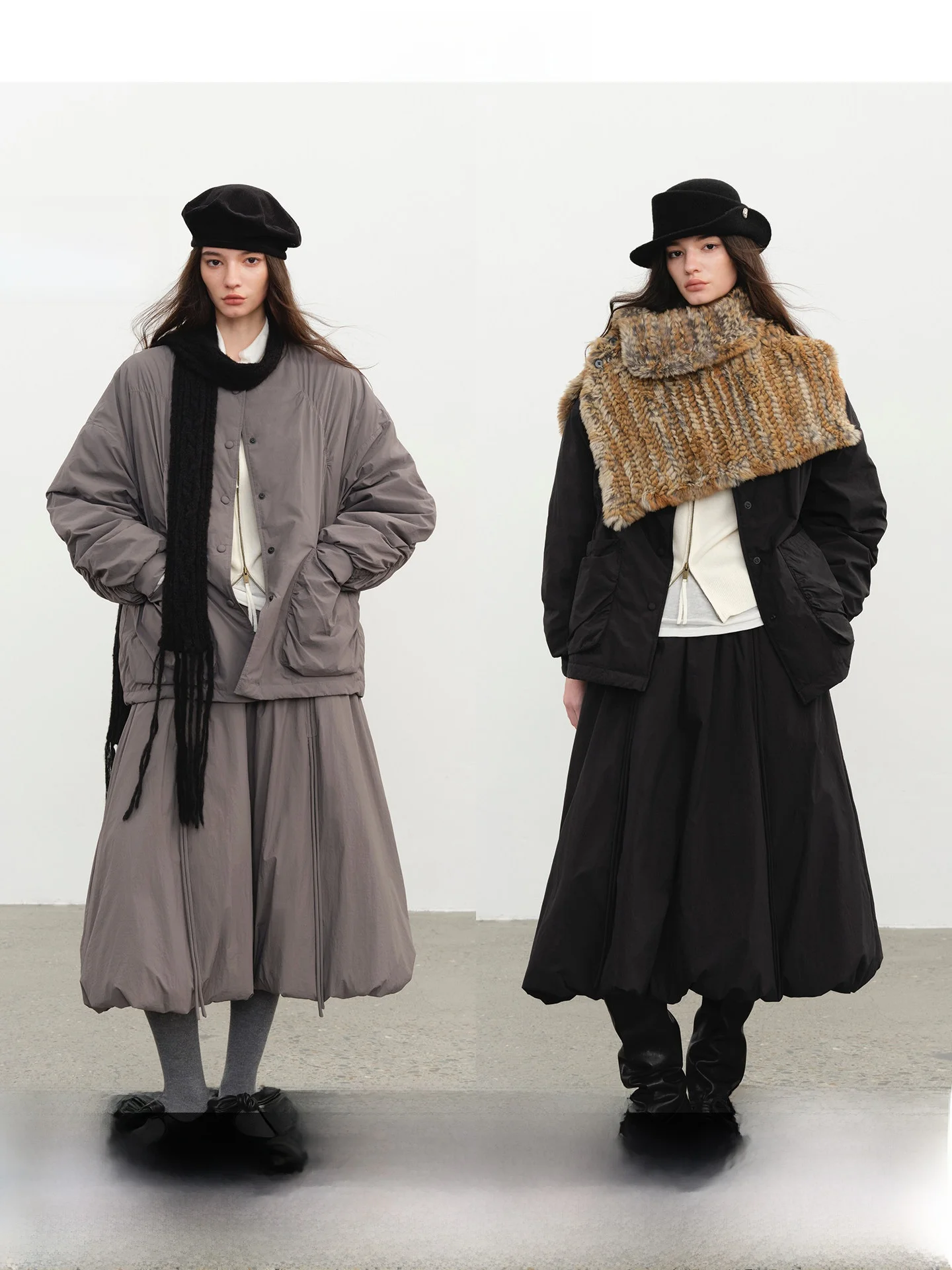 

Пуховик CC Fur 95 с белым гусиным пухом, пышная юбка, пуховая куртка с круглым вырезом, шарф из кроличьего меха, пуховое пальто Fairy T, свободный крой, для повседневной носки