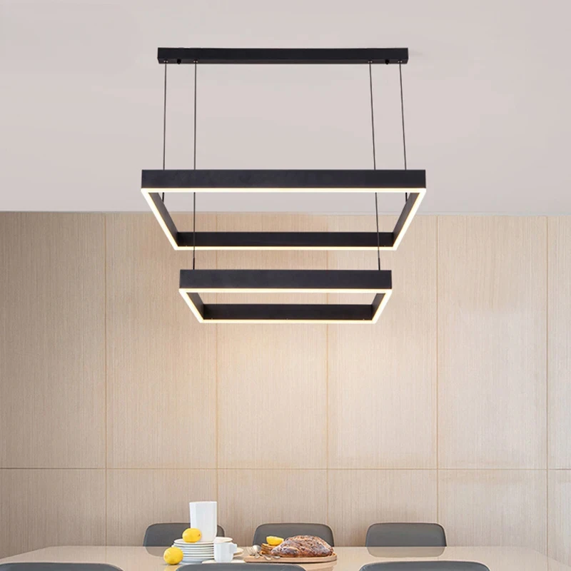 Minimalist Strip Led Ceiling Chandelier Modern Creative Living Room Nordic Dining Room Square Bar Chandelier Decorative Lamp