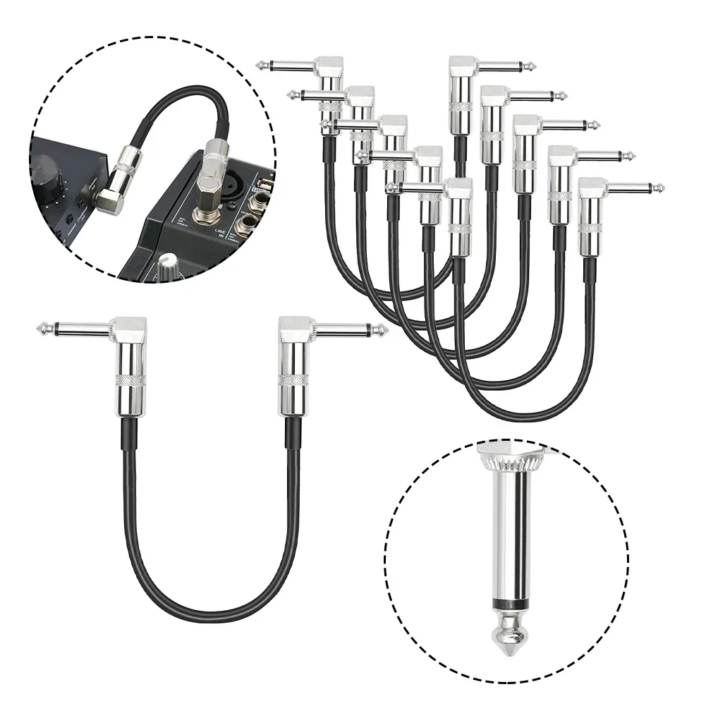 

1PC/5PCS 6.35 Mm Guitar Effects Pedal Connection Connector Cable Double Elbow Shielded Flexible And Durable Black Color