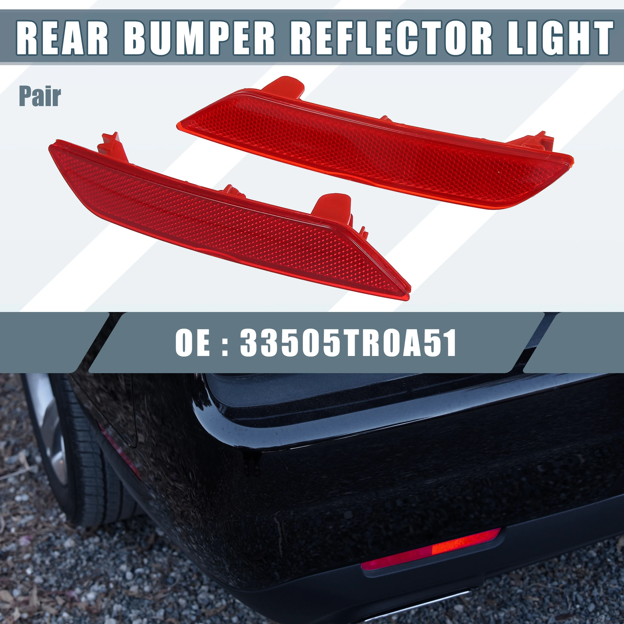 Uxcell Rear Bumper Reflector Light 33505TR0A51 for Honda Civic 2013-2015 Left Right Side Red 1 Pair