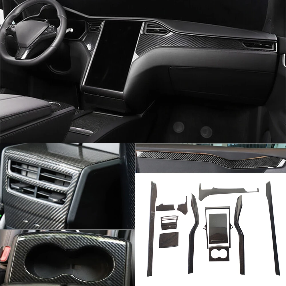 Real Carbon Fiber Interior Accessories Dash Cover Door Trim Panels For Tesla Model X 2016-2019